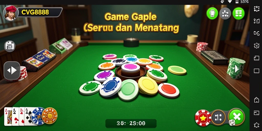 Screenshot utama CVG8888 menampilkan manusia bermain Gaple dengan antusias.