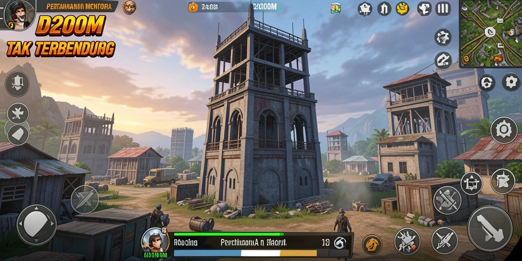 Screenshot D200M menampilkan aksi strategi Tower Defense yang seru.