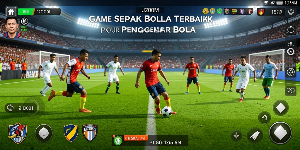 Screenshot menampilkan aksi seru dalam gameplay sepak bola.